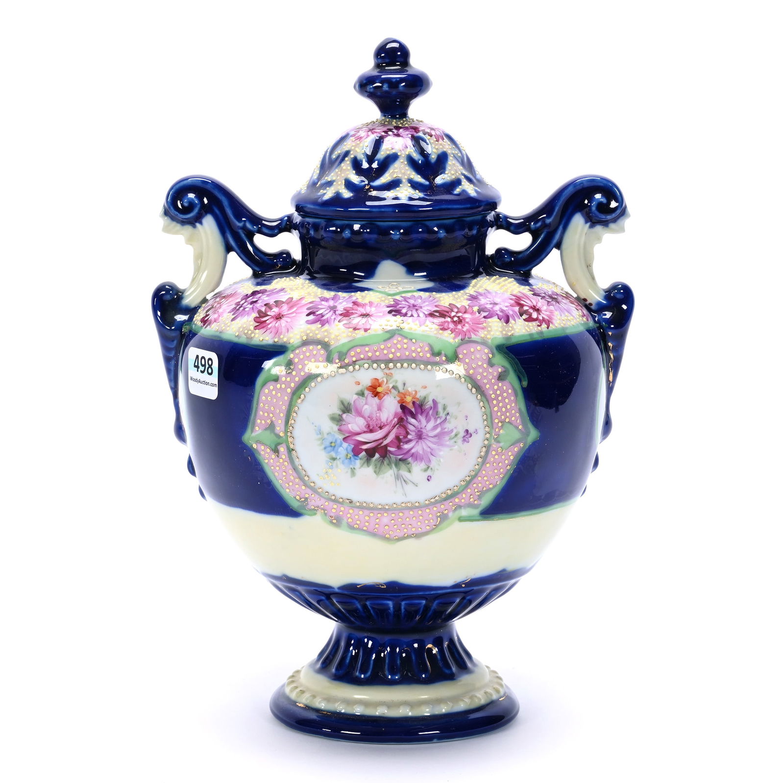 Pedestal Covered Urn, Two Handles, Unmarked Nippon Style (1 of 3)