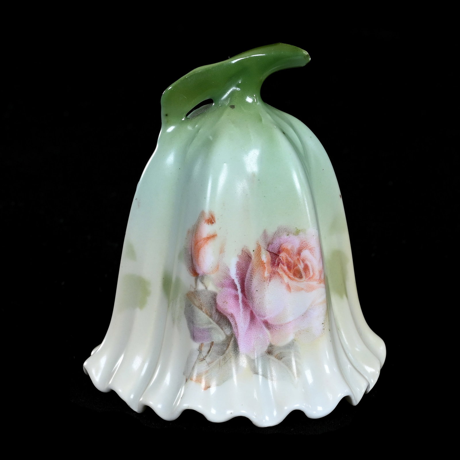 Bell Marked Germany, Green And Cream, Pink Rose Decor: Bell Marked Germany, Green And Cream, Pink Rose Decor, 3.25" x 3" x 3", 0.12 Pounds, Original Clapper. This Item Sold At A Previous Woody Auction And The Buyer Failed To Complete The Transaction. Wood