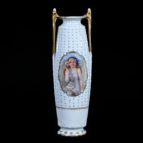 Vase, Two Handles, Marked Prov Saxe