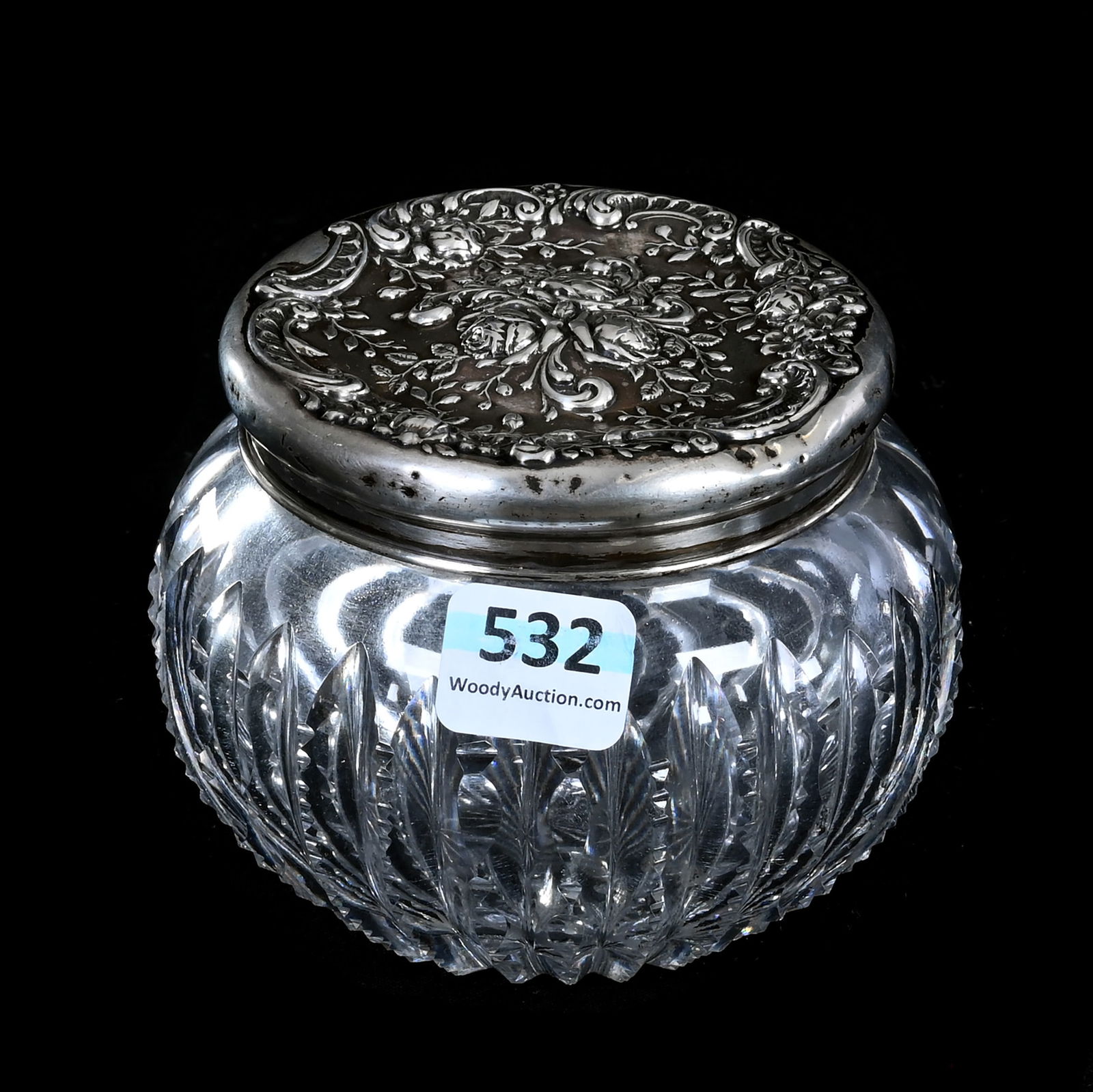 Powder Box, American Brilliant Cut Glass, Prism Cut Body, Ray Cut Base (1 of 6)