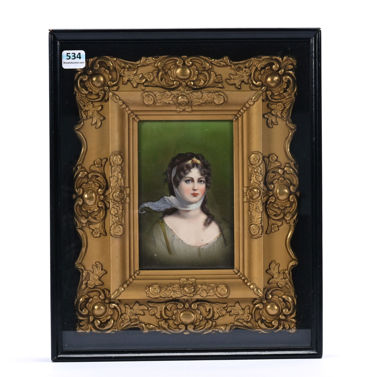 Shadowbox With Unmarked German Porcelain Plaque Measuring 6" x 4.25" (1 of 2)