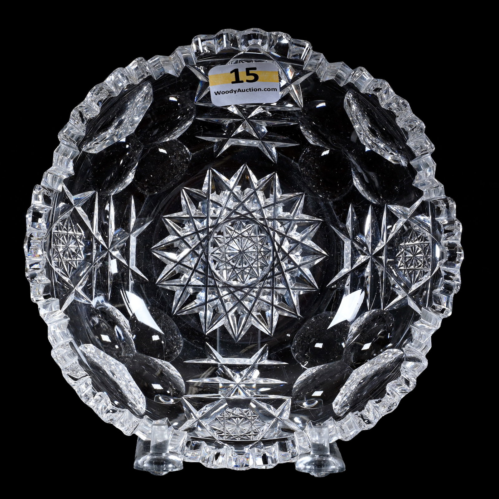 Berry Bowl, American Brilliant Cut Glass, Signed Hawkes Princess Pattern: Berry Bowl, American Brilliant Cut Glass, Signed Hawkes Princess Pattern, 1.5 x 5.5 x 5.5 Inches, Two Tooth Chips, 1 Pound, Massachusetts Private Collection.