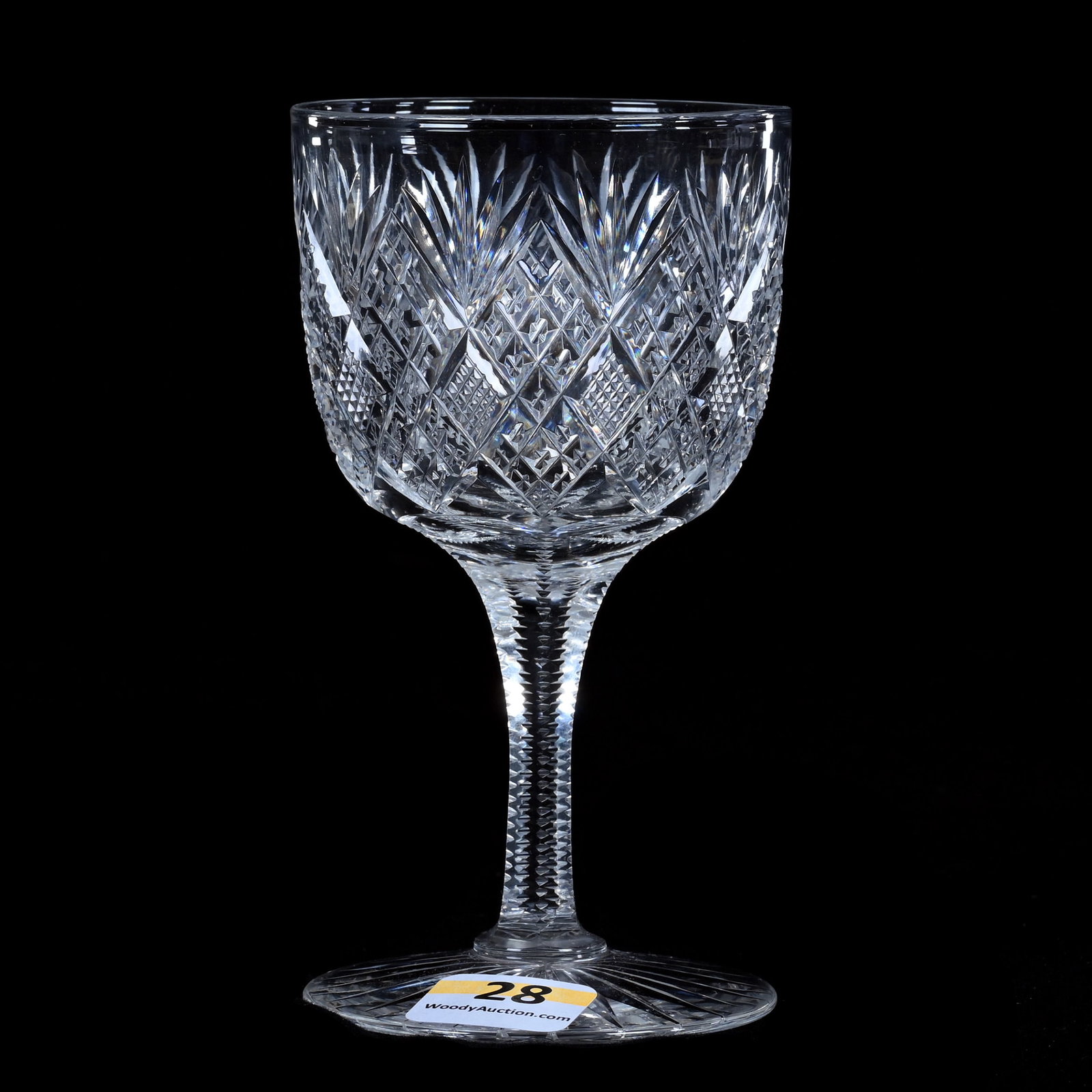 Wine Stem, American Brilliant Cut Glass, Pattern No. 28 By Dorflinger: Wine Stem, American Brilliant Cut Glass, Pattern No. 28 By Dorflinger, 4.75 x 2.5 x 2.5 Inches, Ray Cut Foot, 1 Pound, Private Collection.