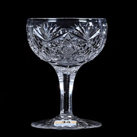 Champagne Stem, American Brilliant Cut Glass, Hobstar, Prism, And Fan Motif