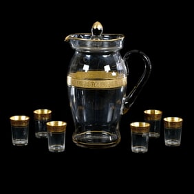 Lidded Pitcher With (6) Whiskey Tumblers, Unmarked Honesdale By Dorflinger