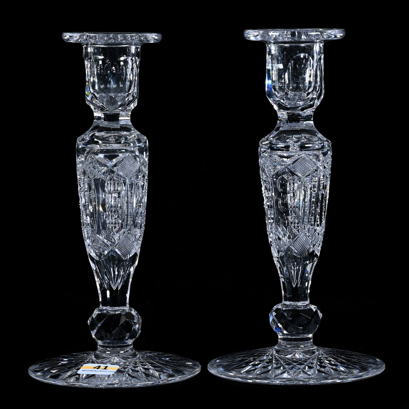Pair Candlestick Holders, American Brilliant Cut Glass (1 of 2)