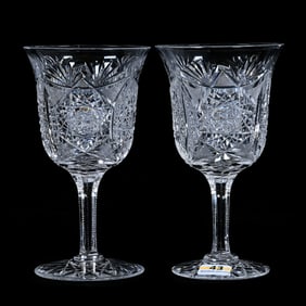 Pair Water Goblets, American Brilliant Cut Glass