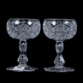 Pair Wine Stems, American Brilliant Cut Glass