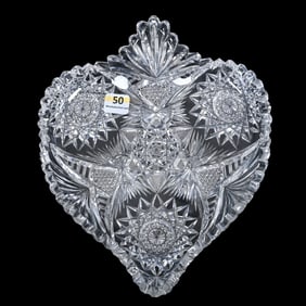 Spade Shaped Tray, American Brilliant Cut Glass, Signed Fry Genoa Pattern