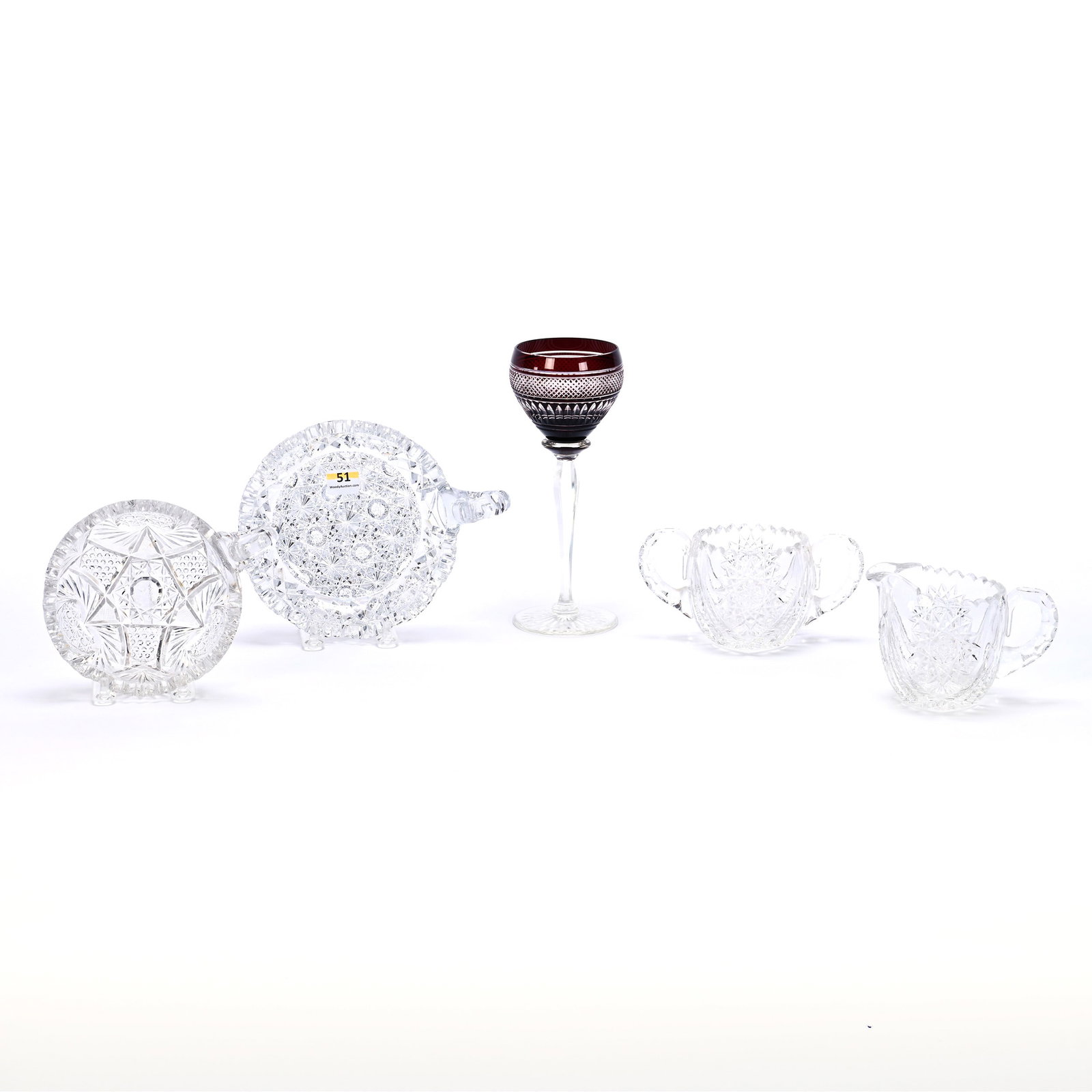 (4) Miscellaneous Items, American Brilliant Cut Glass And Brilliant Period Cut Glass: (4) Miscellaneous Items, American Brilliant Cut Glass And Brilliant Period Cut Glass, (1) 6 Inch Handled Nappy, American Brilliant Cut Glass, Hunt's Royal Pattern, (1) 5 Inch Handled Nappy, American B