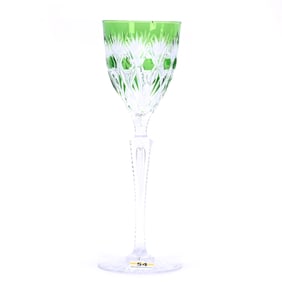 Wine Stem, Brilliant Period Cut Glass, Green Cut To Clear, Attributed To Baccarat