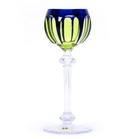 Wine Stem, Brilliant Period Cut Glass, Two Color Blue Cut To Yellow, Flute Pattern, European