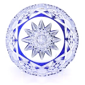 Bowl, Brilliant Period Cut Glass, Blue Cut To Clear, Pattern Resembles Dominique By Val St. Lambert