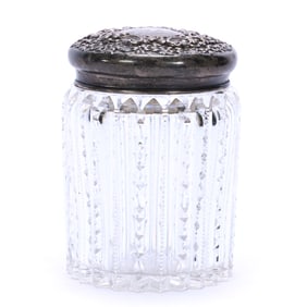 Cigarette Humidor, American Brilliant Cut Glass, Prism Cut Body With Embossed Sterling Silver Fitted