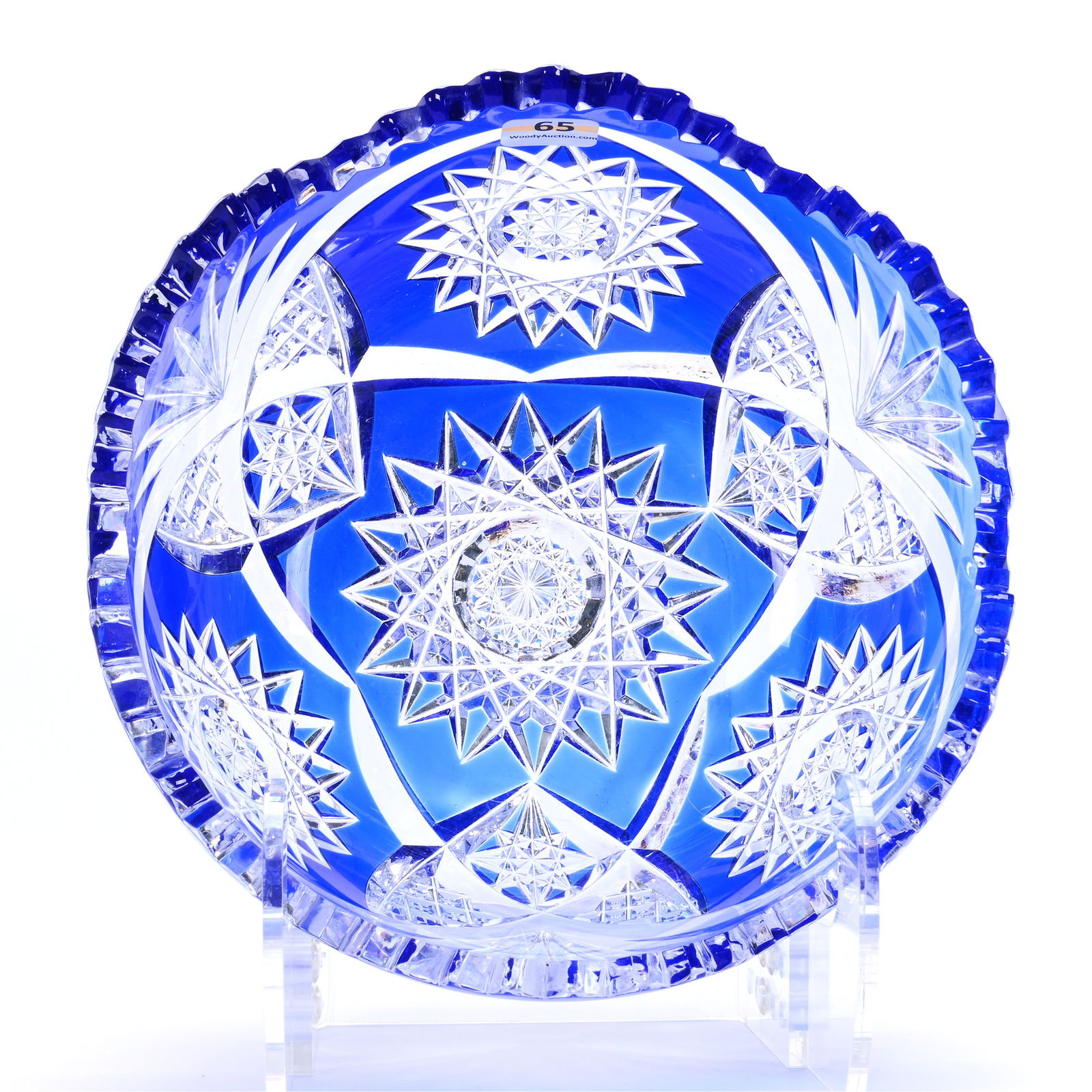 Bowl, Brilliant Period Cut Glass, Blue Cut To Clear, Hobstar, Crosscut Diamond, And Fan Motif (1 of 4)