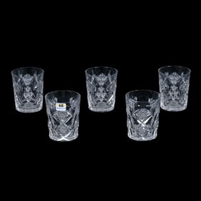 (5) Tumblers, American Brilliant Cut Glass, Signed Hawkes Queens Pattern