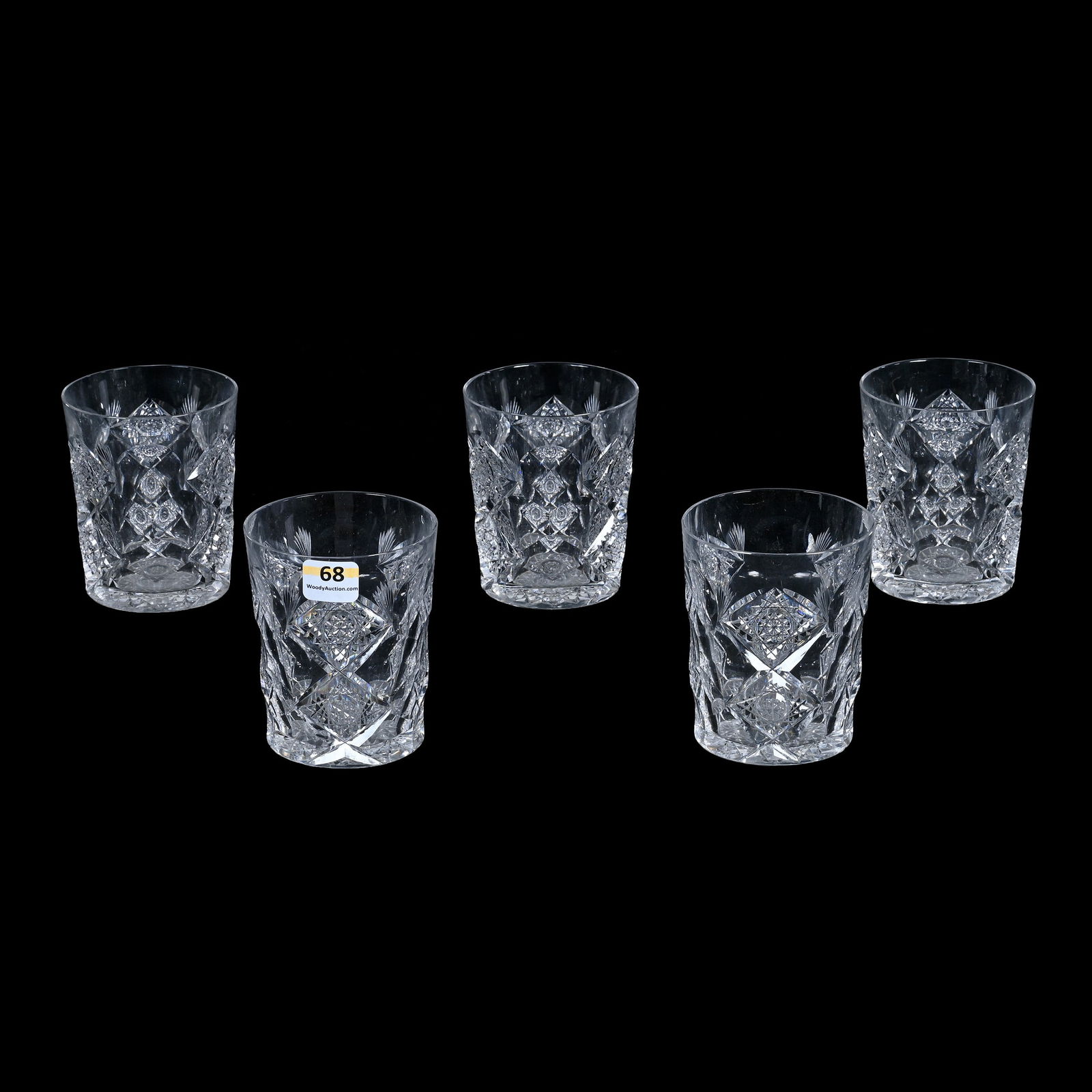 (5) Tumblers, American Brilliant Cut Glass, Signed Hawkes Queens Pattern (1 of 5)