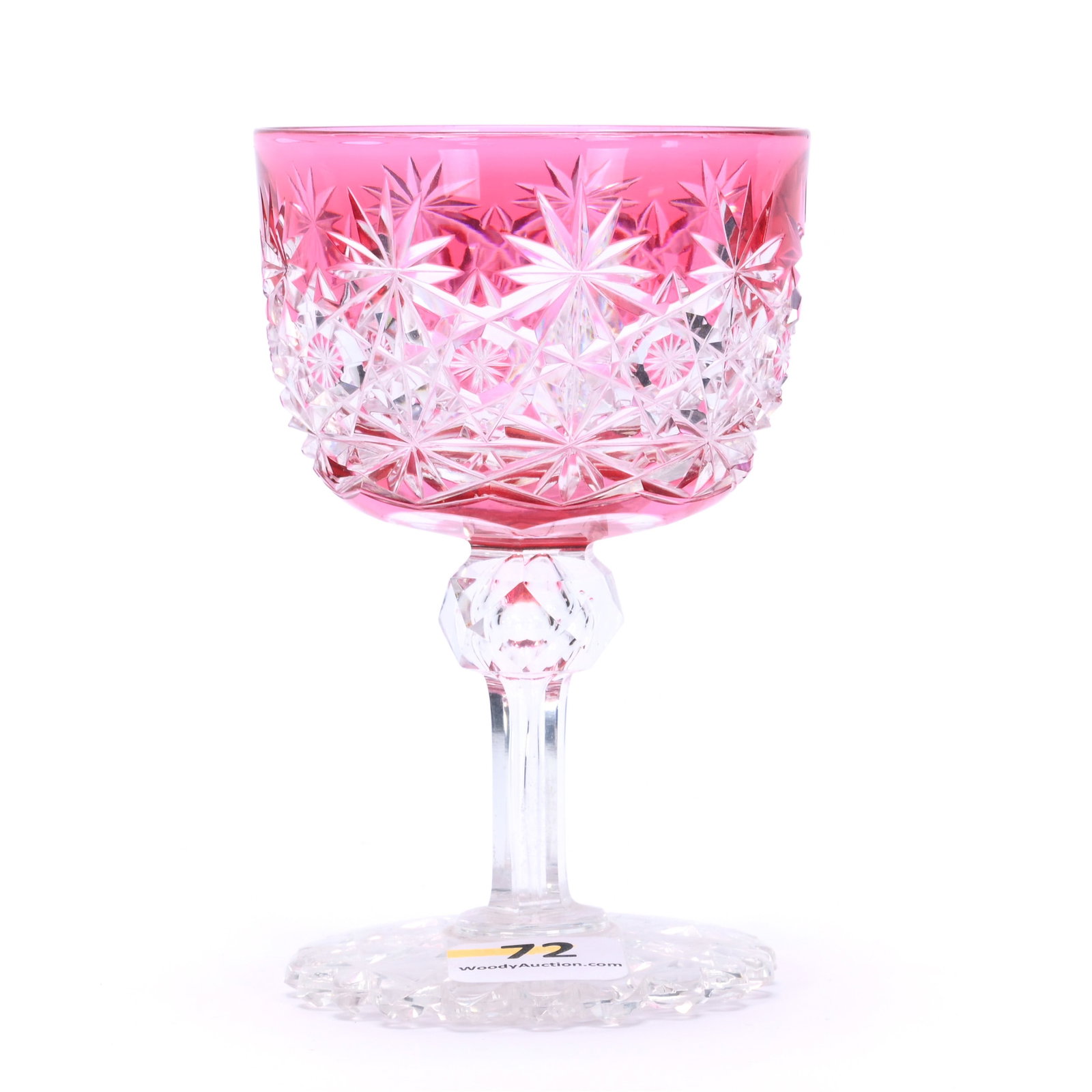 Wine Stem, American Brilliant Cut Glass, Cranberry Cut To Clear, Russian Pattern With Star Cut: Wine Stem, American Brilliant Cut Glass, Cranberry Cut To Clear, Russian Pattern With Star Cut Buttons, 4.25 x 2.75 x 2.75 Inches, Pattern Cut Scalloped Foot, 1 Pound, Dr. Paul Mancia Collection, Flor