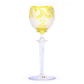 Wine Stem, Brilliant Period Cut Glass, Yellow Acid Cut To Clear, Attributed To St. Louis