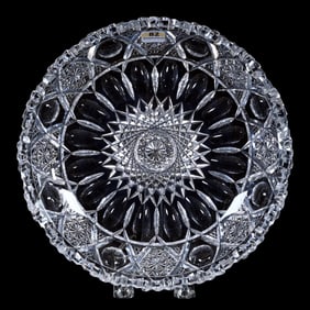 Low Bowl, American Brilliant Cut Glass, Hobstar Center With Long Thumbprint