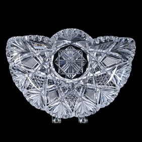 Fan Shaped Tray, American Brilliant Cut Glass, Harvard Pattern By Libbey