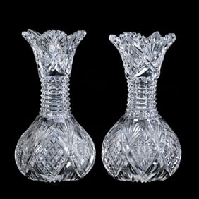 Pair Vases, American Brilliant Cut Glass