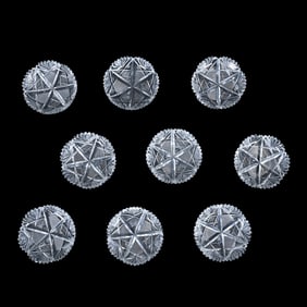 (9) Matching Butter Pats With Display Case, American Brilliant Cut Glass