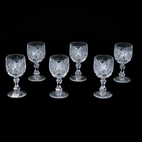 (6) Wine Stems, Brilliant Period Cut Glass, Pattern No 2900/17 By Val St. Lambert Circa 1908