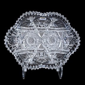 Oval Bowl, American Brilliant Cut Glass, Hobstar, Crosscutting, Button, And Fan Motif