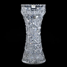 Vase, American Brilliant Cut Glass, Arcadia Type Pattern With Ray Cut Base