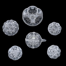 (5) Miscellaneous Nappies, (1) Bowl, American Brilliant Cut Glass