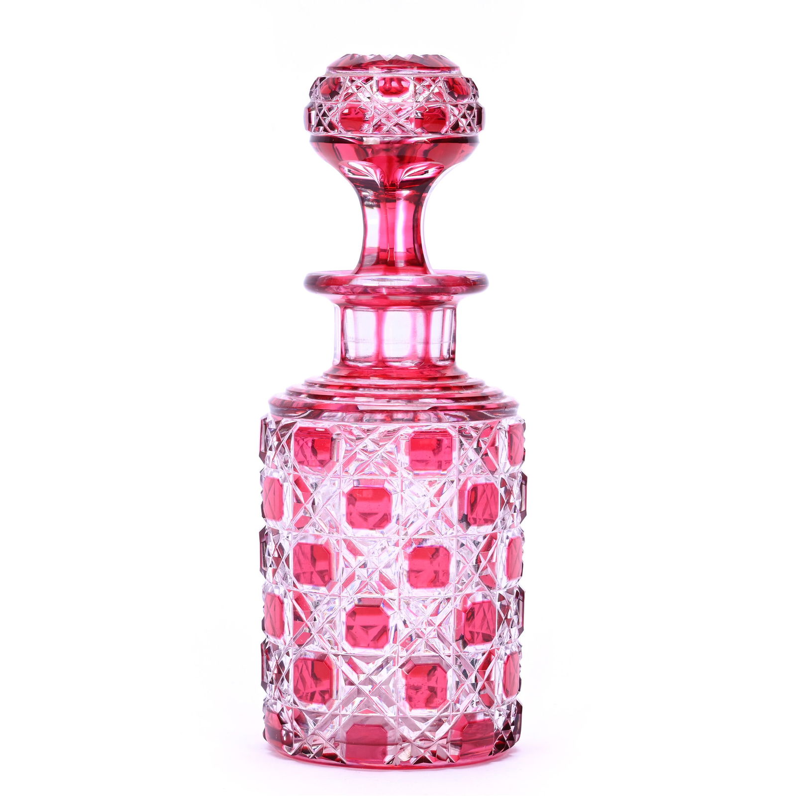 Cologne Bottle, Brilliant Period Cut Glass, Cranberry Cut To Clear, Hob Diamond Pattern Attributed (1 of 4)