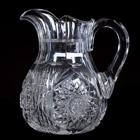 Pitcher, American Brilliant Cut Glass, Hobstar, Prism, And Fan Motif
