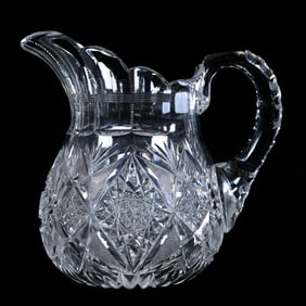 Pitcher, American Brilliant Cut Glass, Hobstar, Vesica, Crosscutting, And Fan Motif