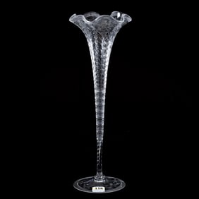 Trumpet Vase, American Brilliant Cut Glass, Signed Hawkes, Lightly Engraved Floral Pattern