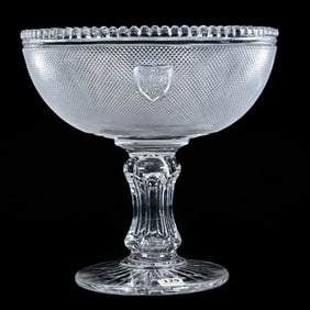 Compote, American Brilliant Cut Glass, Fully Cut Diamond Pattern With Monogram Shield, Attributed To
