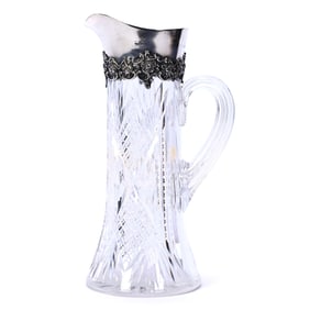 Champagne Pitcher, American Brilliant Cut Glass, Elaborate Gorham Silver Sterling Spout