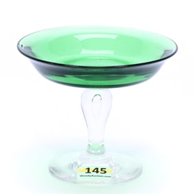 Small Compote, Green Cased By Dorflinger