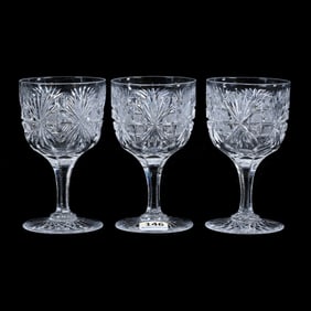 (3) Wine Stems, American Brilliant Cut Glass, Royal Pattern By Dorflinger