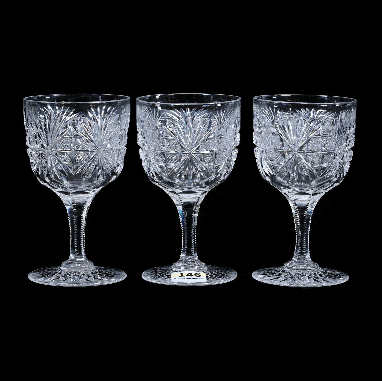 (3) Wine Stems, American Brilliant Cut Glass, Royal Pattern By Dorflinger (1 of 3)