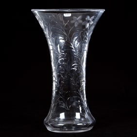 Flared Vase, American Brilliant Cut Glass, Stone Engraved Floral Design, Believed To Be Pattern No.