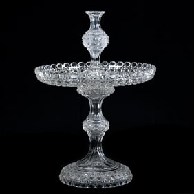 Three Piece Centerpiece Epergne, Brilliant Period Cut Glass, Cane Pattern