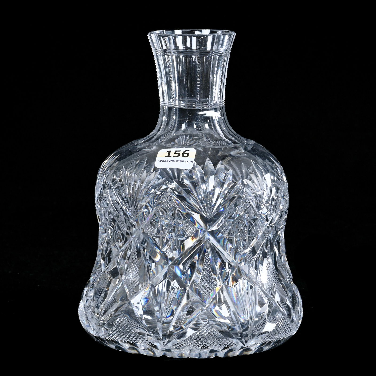 Water Carafe, American Brilliant Cut Glass, Marlboro By Dorflinger: Water Carafe, American Brilliant Cut Glass, Marlboro By Dorflinger, 7.25 x 5.5 x 5.5 Inches, Hobstar Base, Professional Rim Touchup, 3 Pounds, Richard Lockey Collection, Florida.