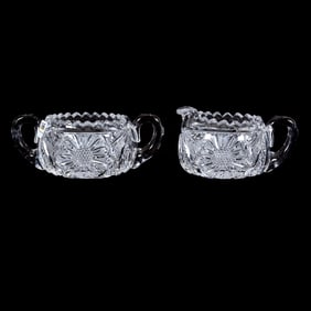 Creamer And Sugar, American Brilliant Cut Glass,