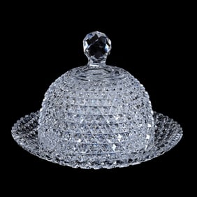Covered Butter Dish, American Brilliant Cut Glass, Fully Cut Star Button Design