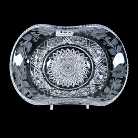 Folded Dish, American Brilliant Cut Glass, Rosacea Pattern By Tuthill
