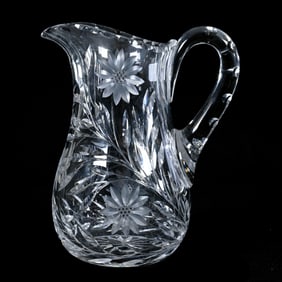 Engraved Floral Pattern, American Brilliant Cut Glass, Ray Cut Base
