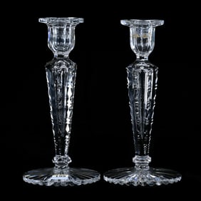 Pair Candle Stick Holders, American Brilliant Cut Glass, Signed Hawkes