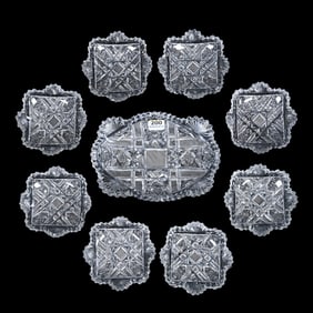 Nine Piece Olive Set, Bessie Pattern By Home Cut Glass