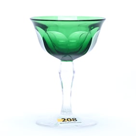 Wine Stem, American Brilliant Cut Glass, Cased Green Bowl With Flute Pattern